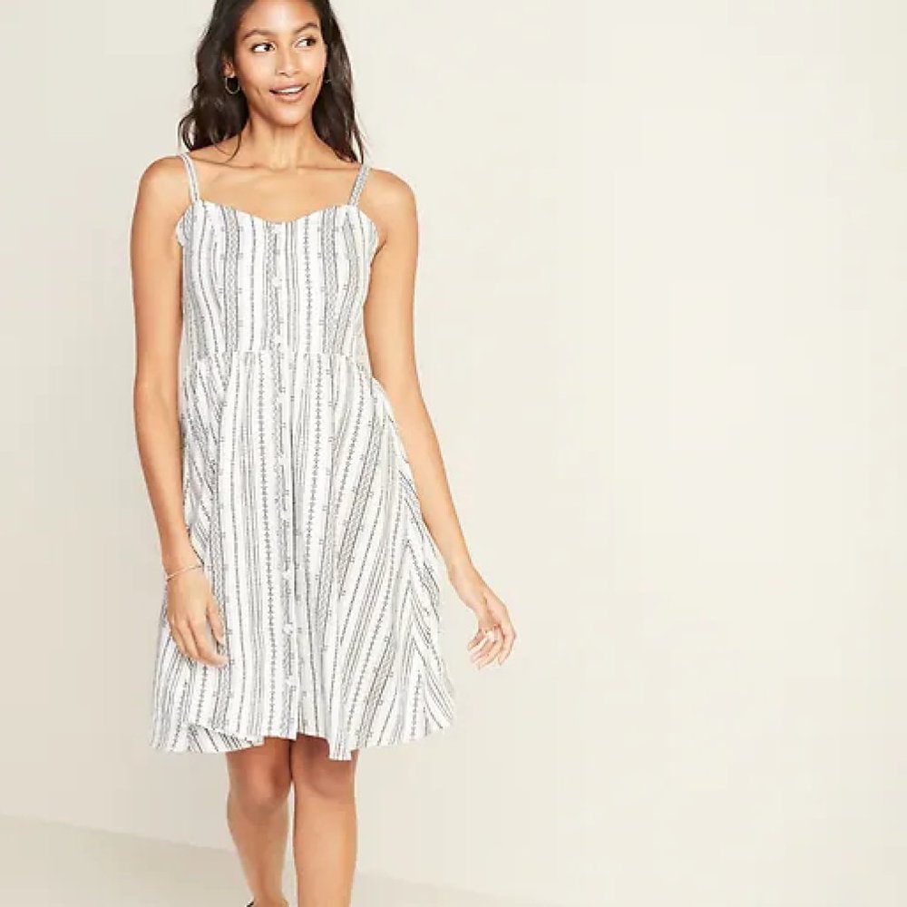 Old Navy Linen-Blend Button-Front Fit & Flare Cami Dress XXL